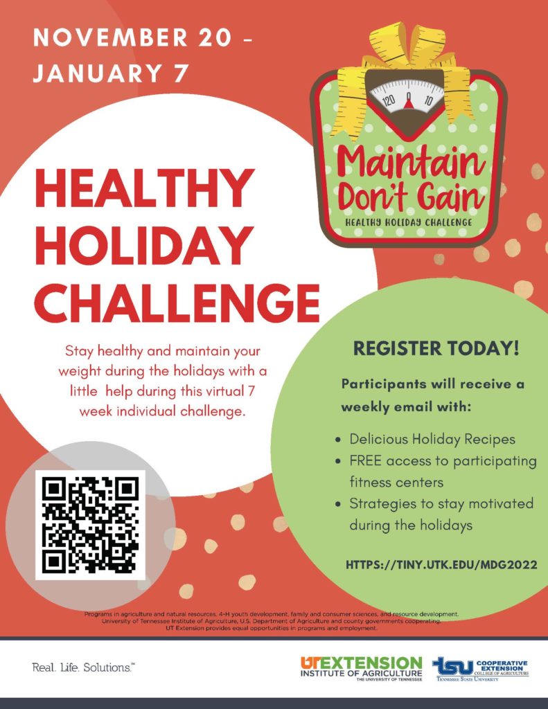 Maintain Don't Gain Flyer with challenge description and QR Code to sign up at https://tiny.utk.edu/MDG2022